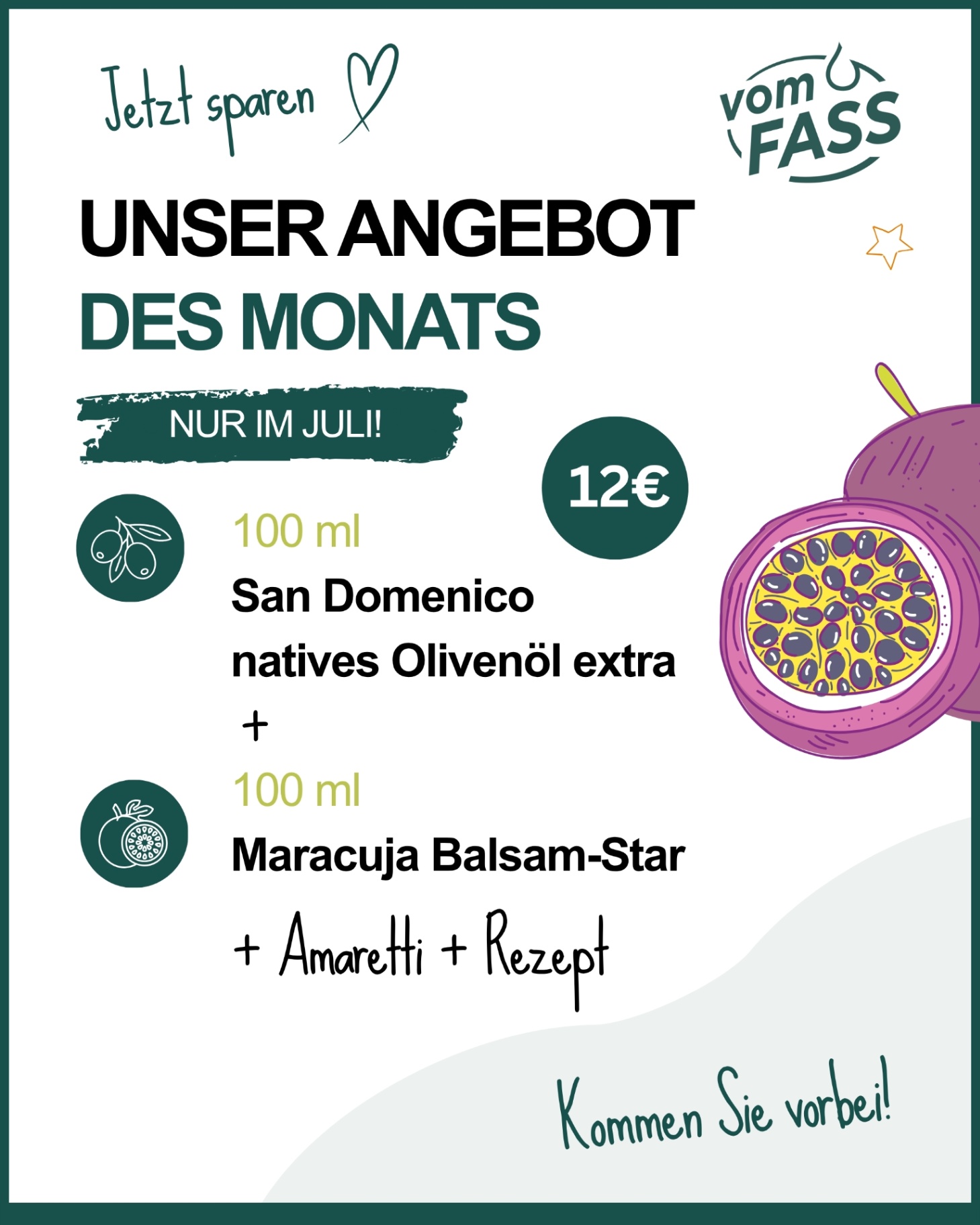 Angebot des Monats: San Domenico Olivenöl und Maracuja Balsam-Star + Rezept + Amaretti für 12,- Euro Angebot des Monats: San Domenico Olivenöl und Maracuja Balsam-Star + Rezept + Amaretti für 12,- Euro